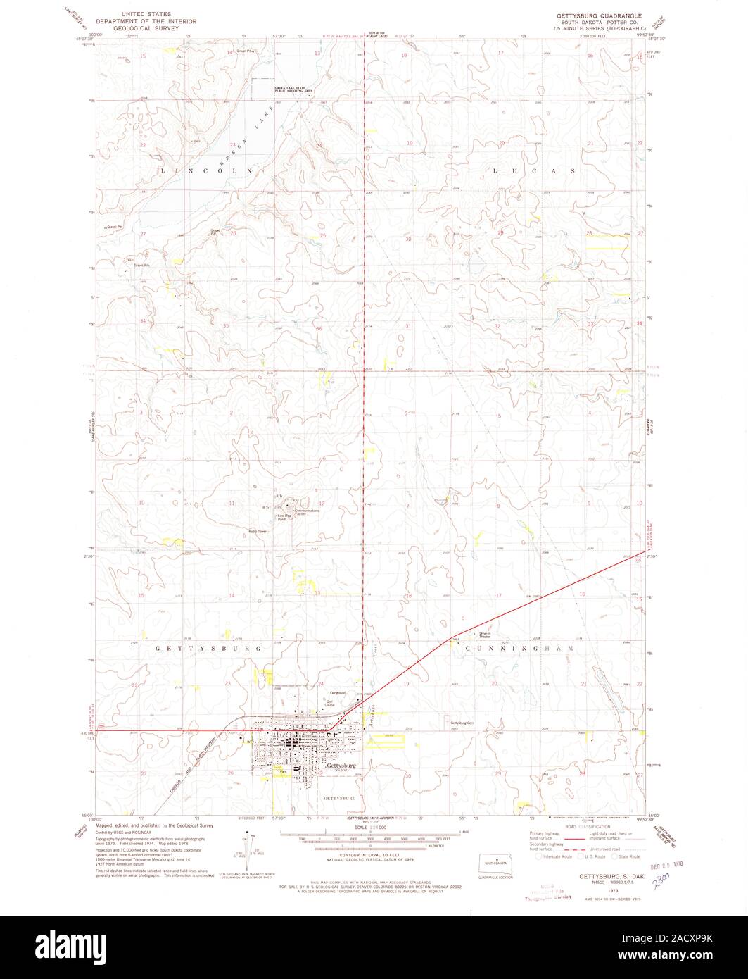 USGS TOPO Map South Dakota SD Gettysburg 343263 1978 24000 Restoration Stock Photo