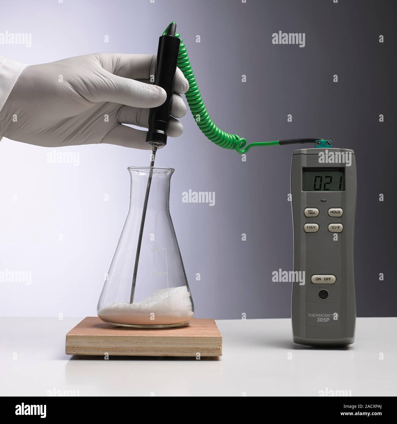 Start of an endothermic reaction. Solid barium hydroxide and solid