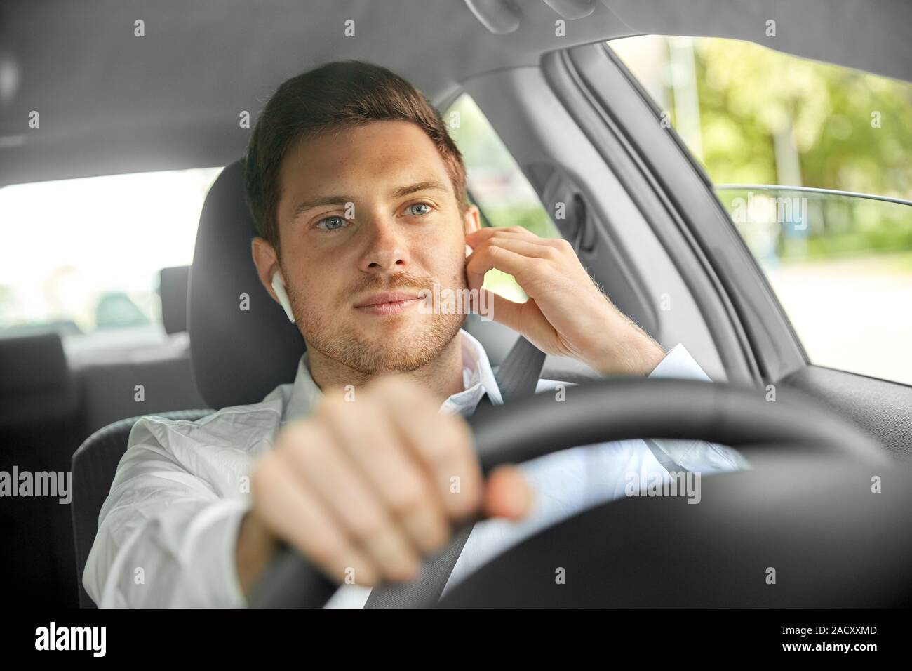 transport, vehicle and people concept man or driver with wireless