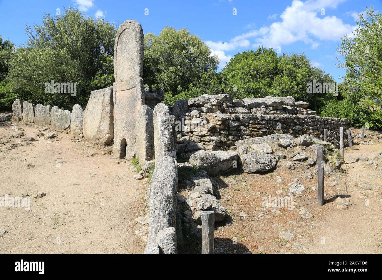 Huenen grave on Sardinia in Coddu Vecchiu, the Tomba di Giganti. Stock Photo