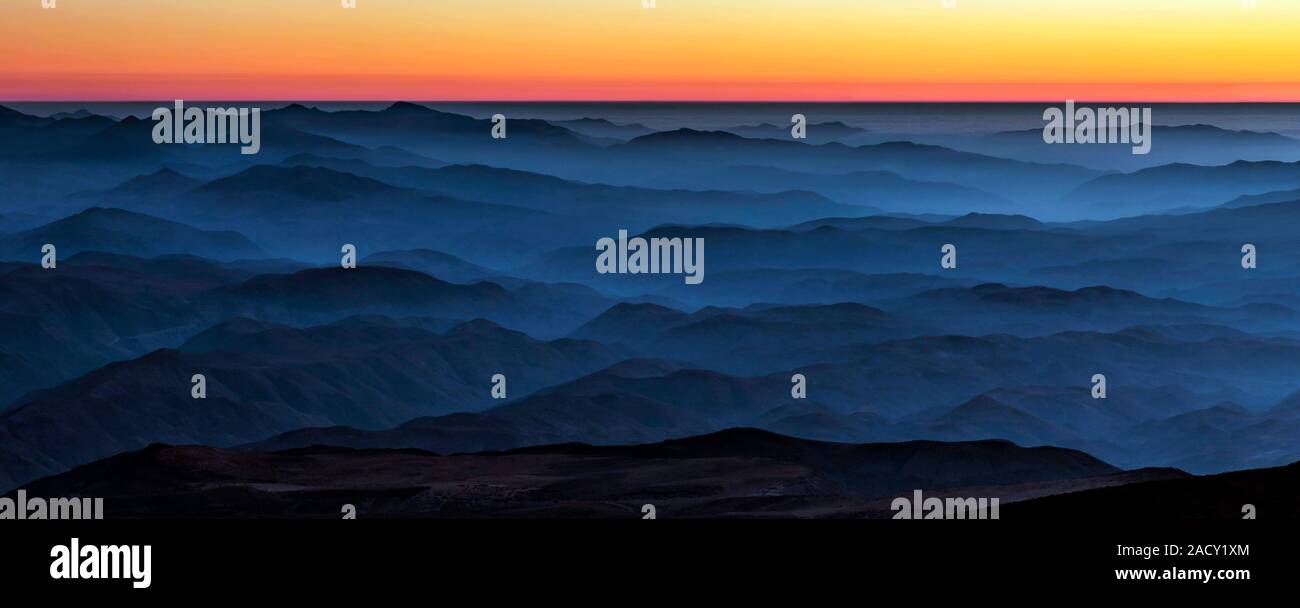 Sunset in the Atacama Desert. Panoramic view over the Atacama Desert ...