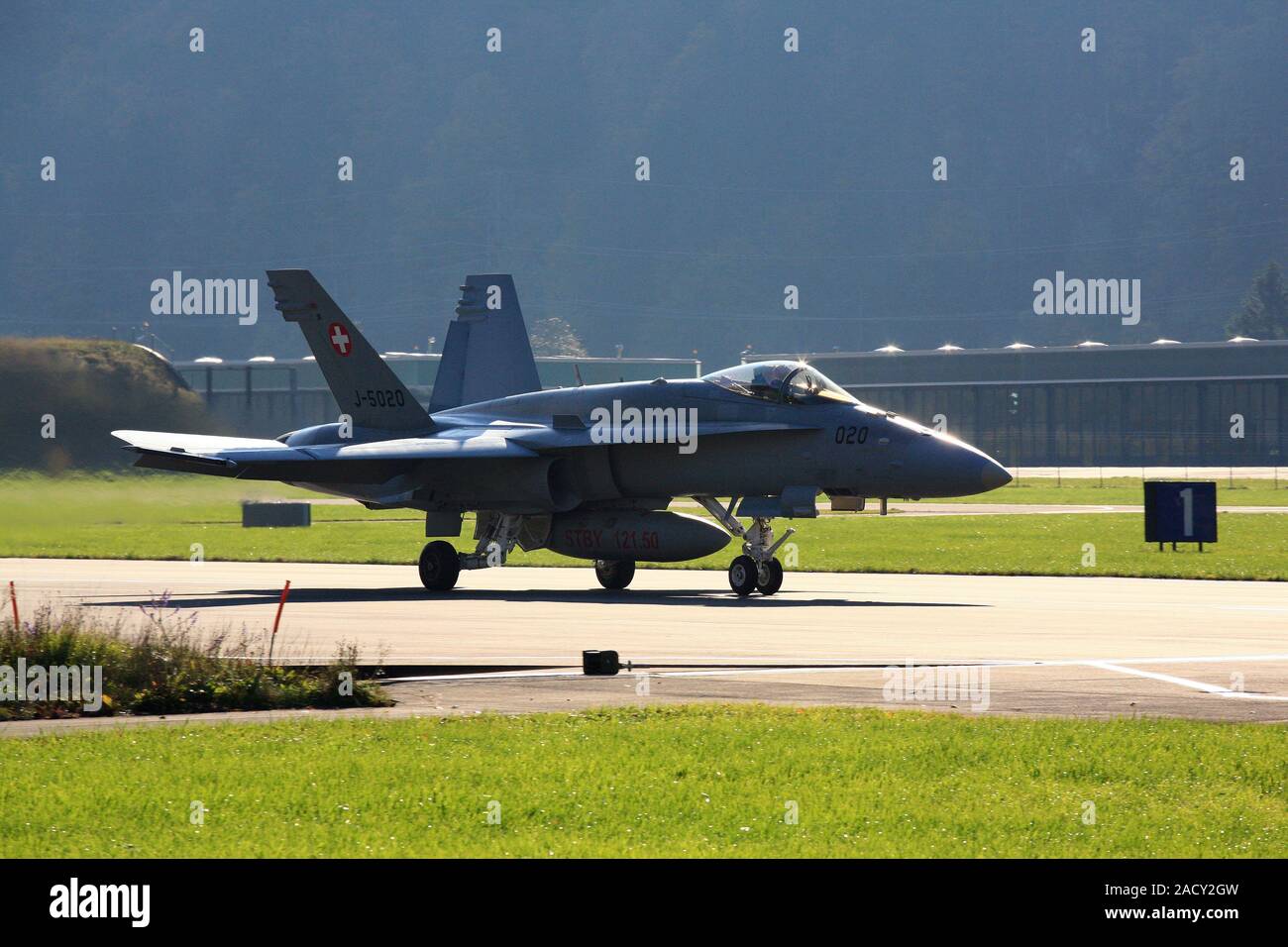Switzerland, Meiringen, Airfield, FA 18 Hornet Stock Photo
