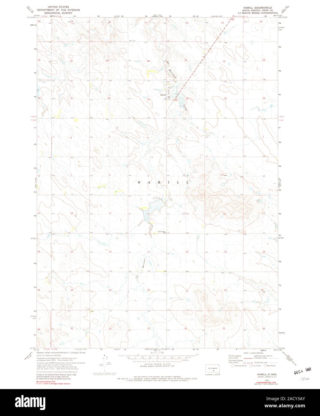 USGS TOPO Map South Dakota SD Hamill 343300 1971 24000 Restoration Stock Photo