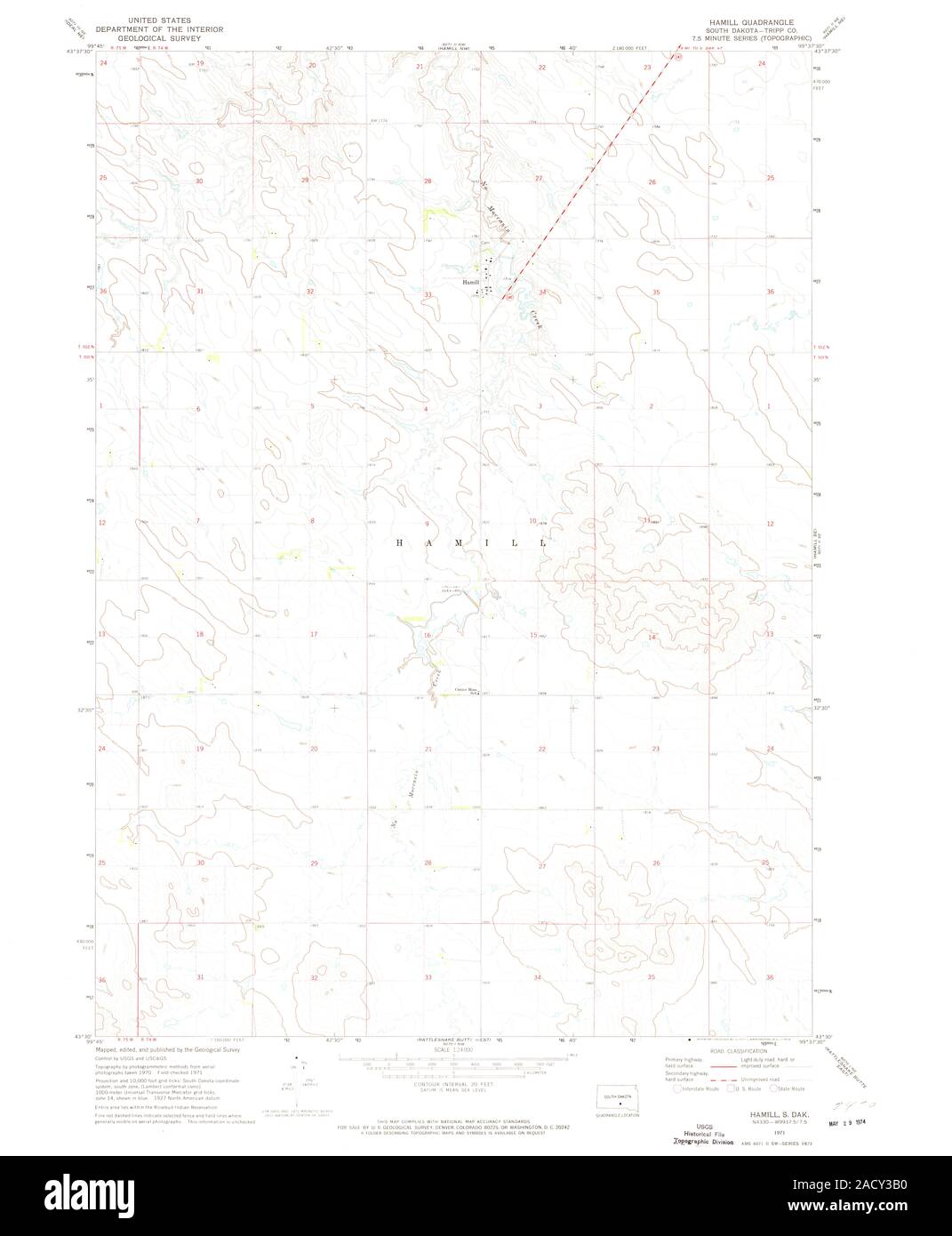 USGS TOPO Map South Dakota SD Hamill 343299 1971 24000 Restoration Stock Photo