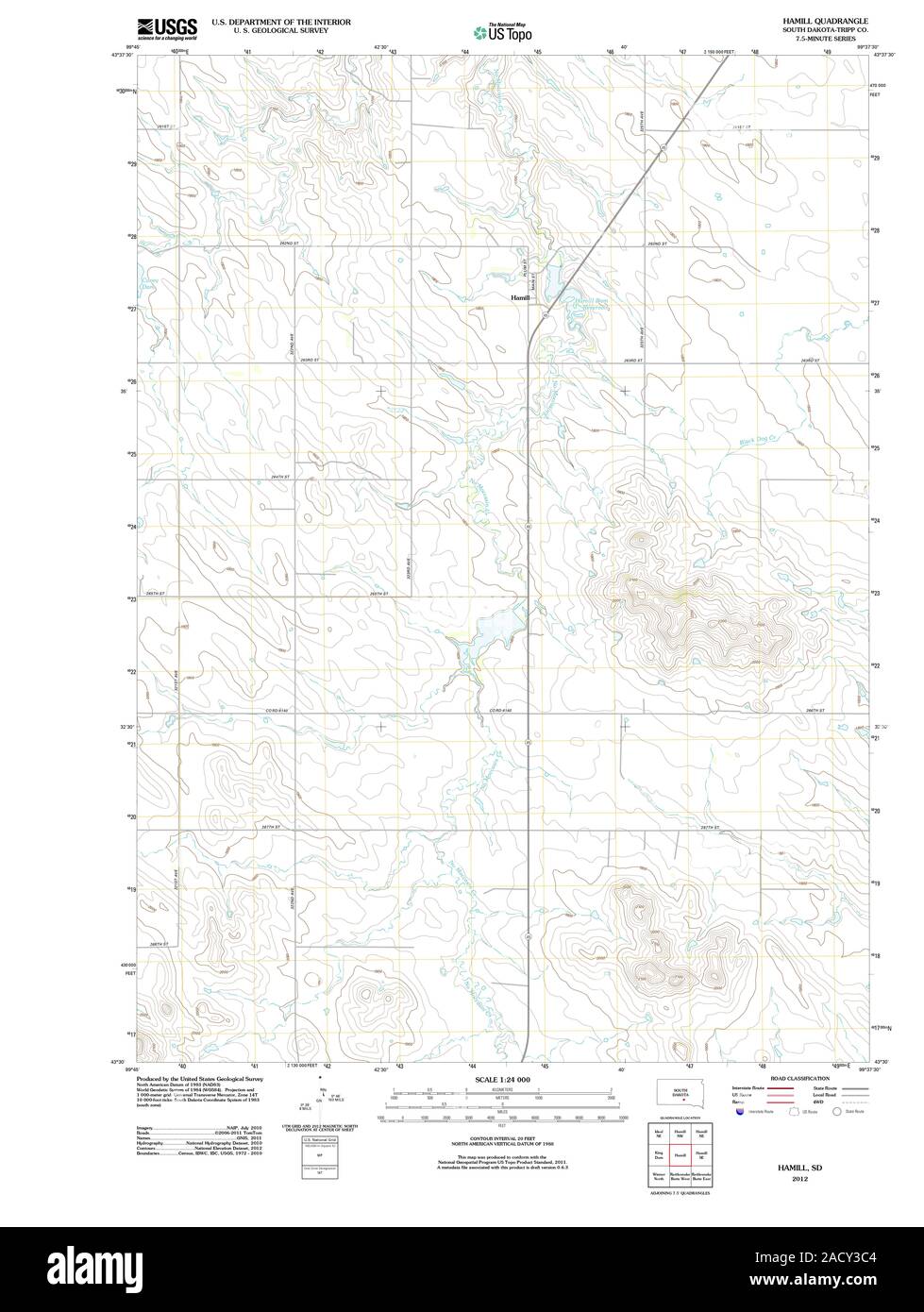 USGS TOPO Map South Dakota SD Hamill 20120628 TM Restoration Stock Photo