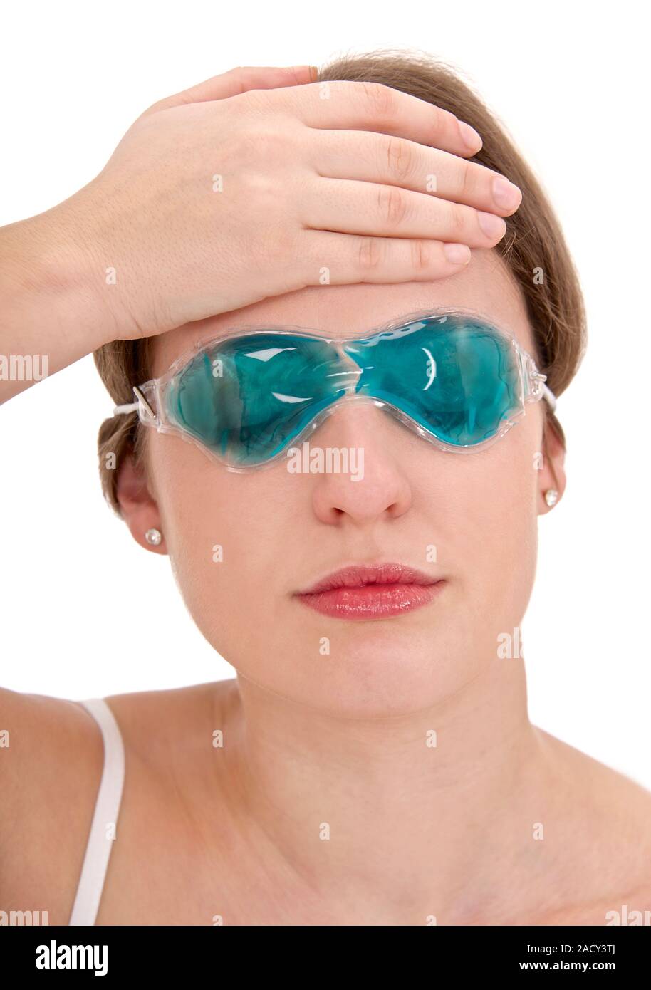 Eye gel mask. This gel filled mask is cooled in a refrigerator before