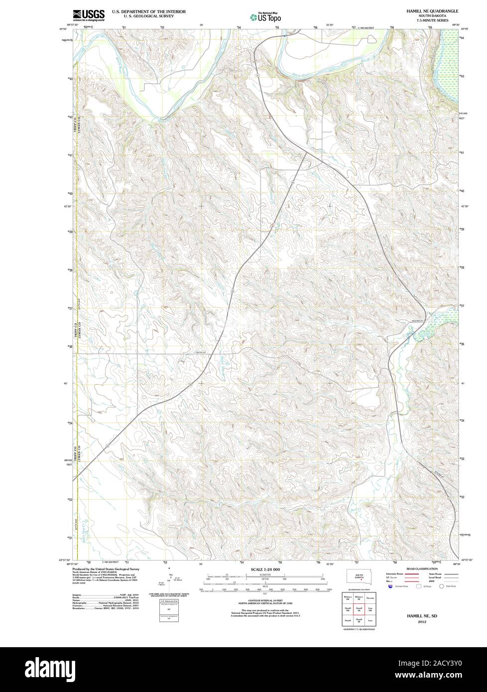 USGS TOPO Map South Dakota SD Hamill NE 20120628 TM Restoration Stock Photo