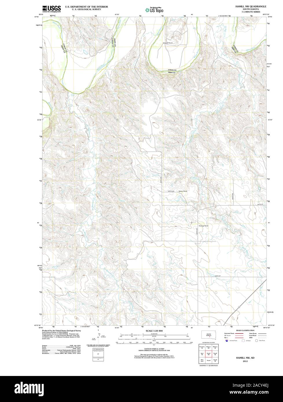 USGS TOPO Map South Dakota SD Hamill NW 20120629 TM Restoration Stock Photo