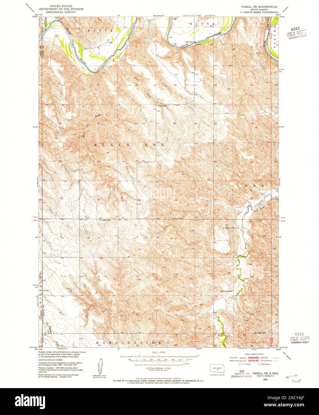 USGS TOPO Map South Dakota SD Hamill NE 343301 1952 24000 Restoration Stock Photo