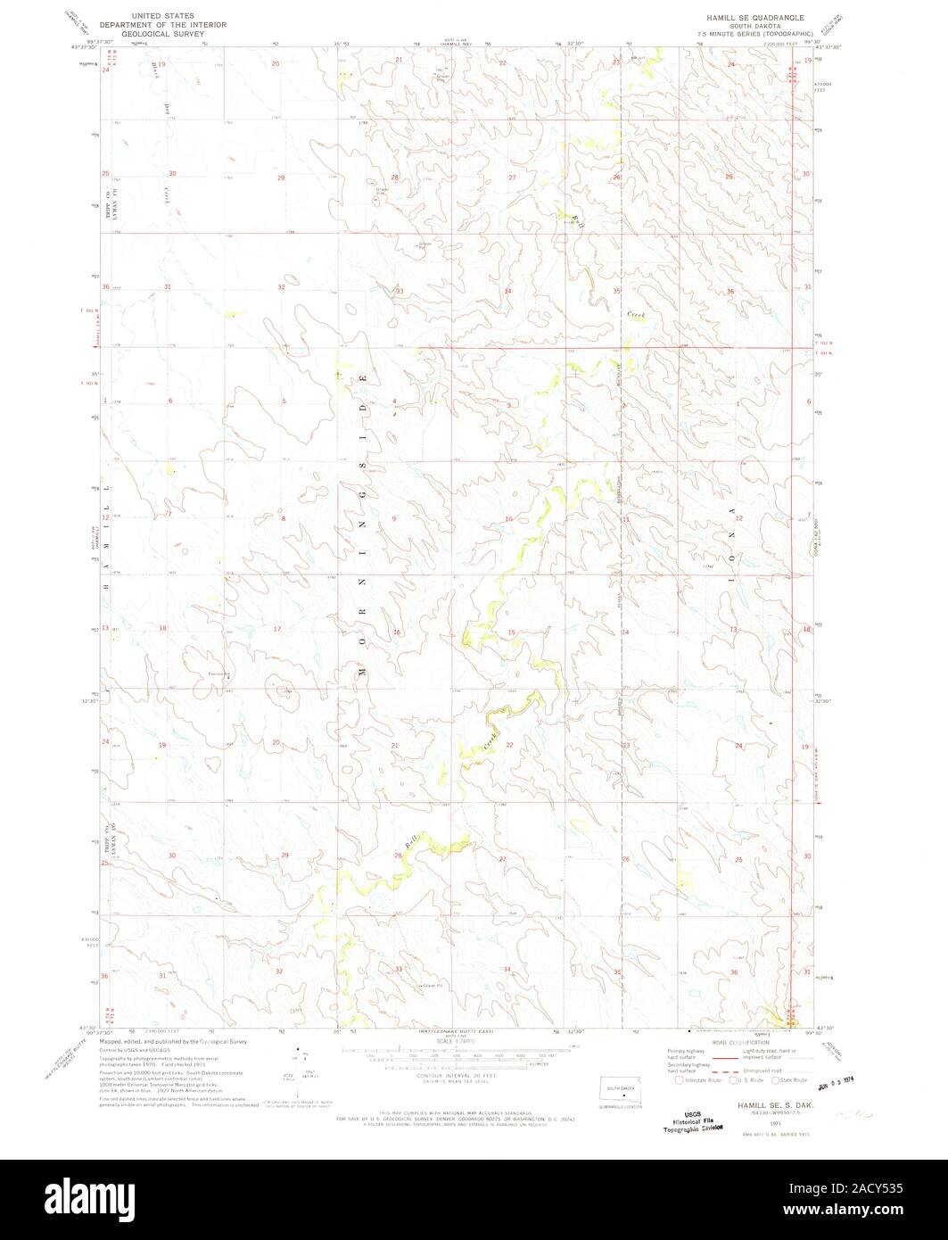 USGS TOPO Map South Dakota SD Hamill SE 343304 1971 24000 Restoration Stock Photo