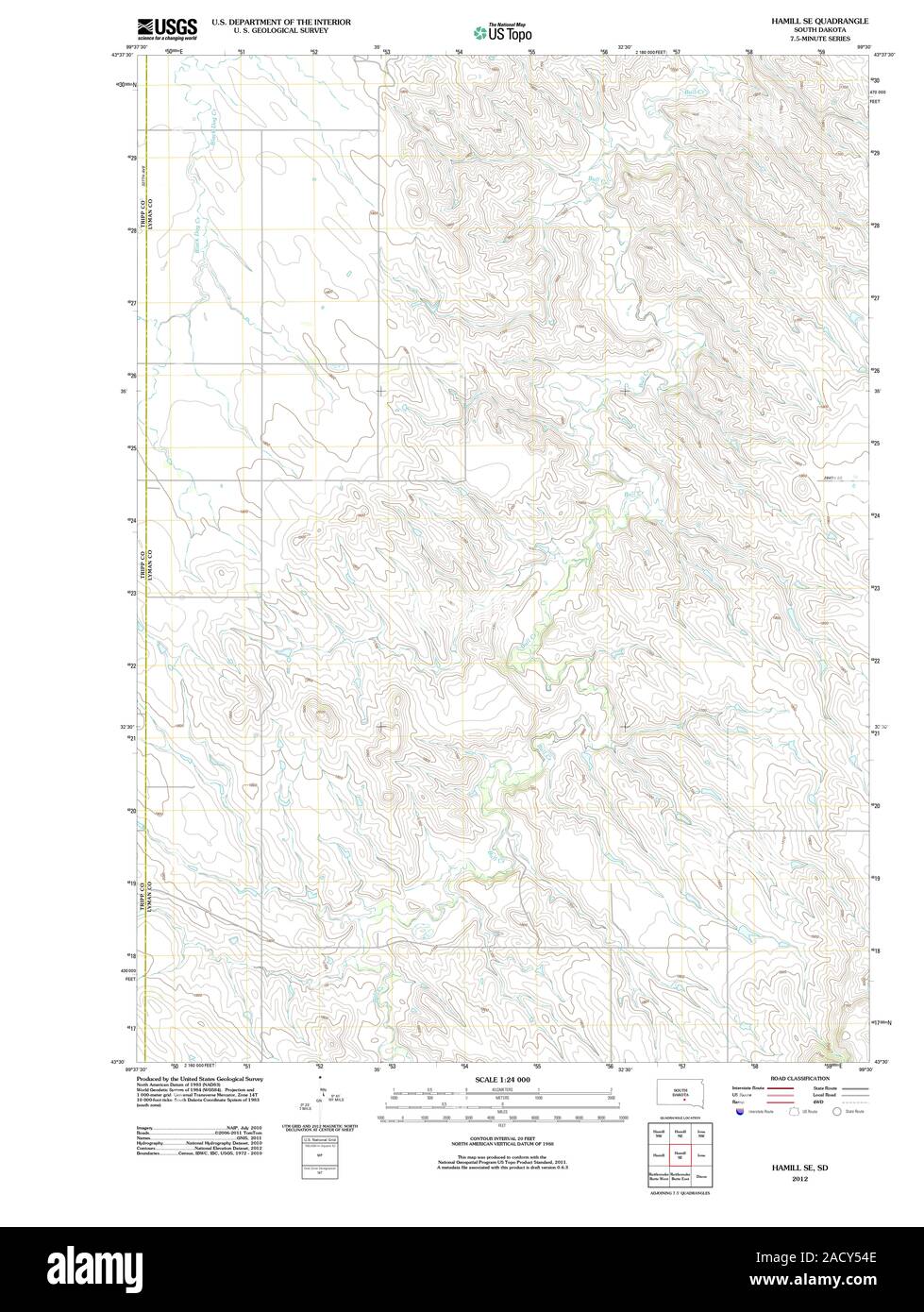 USGS TOPO Map South Dakota SD Hamill SE 20120628 TM Restoration Stock Photo