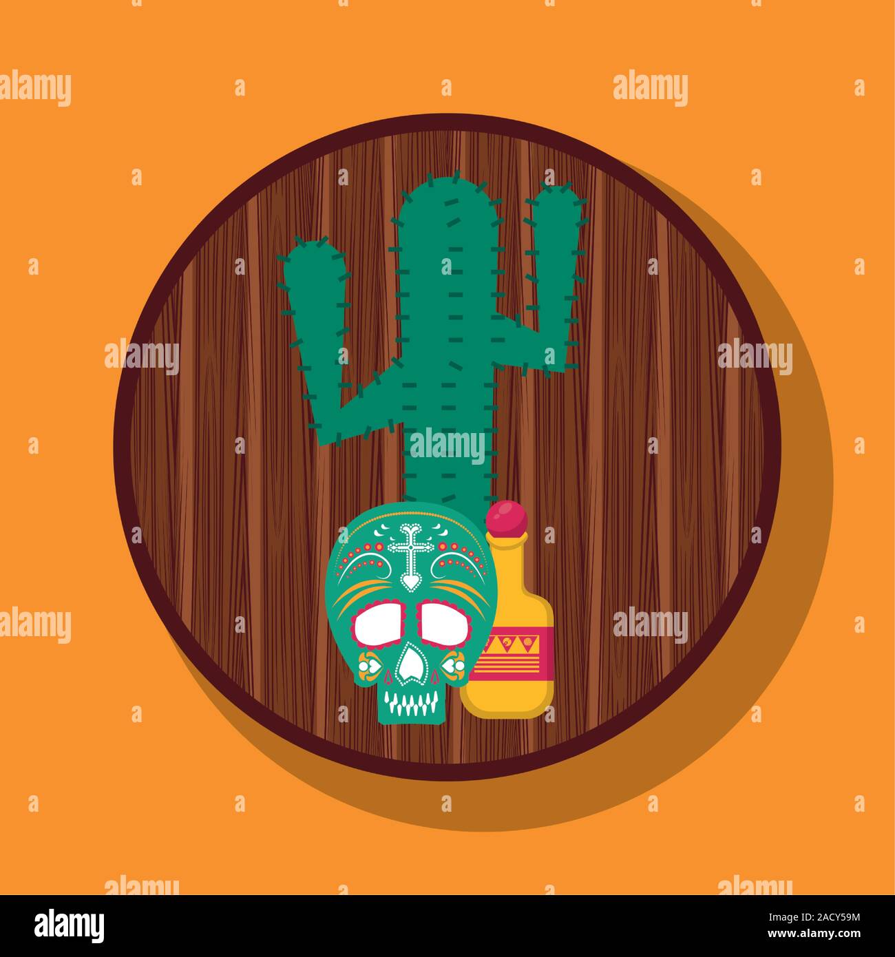cactus plant with skull and tequila mexican culture Stock Vector Image