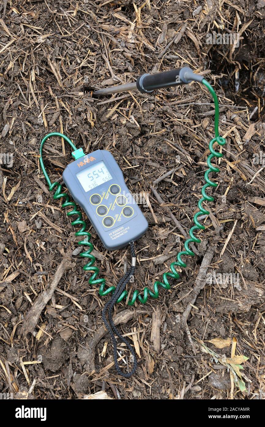 Compost thermometer. Temperature probe and digital display for