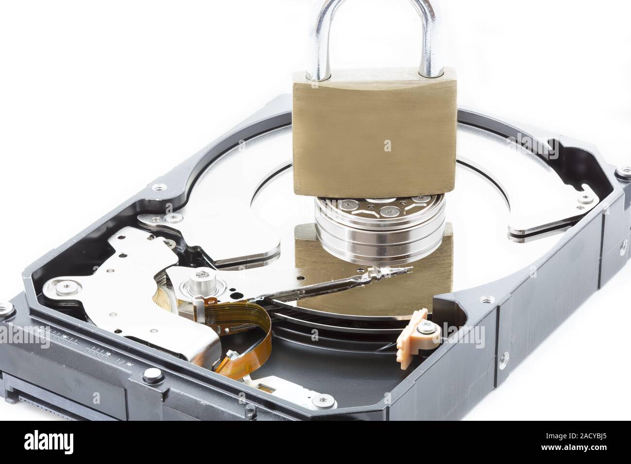Opened computer hard disk in case Stock Photo Alamy