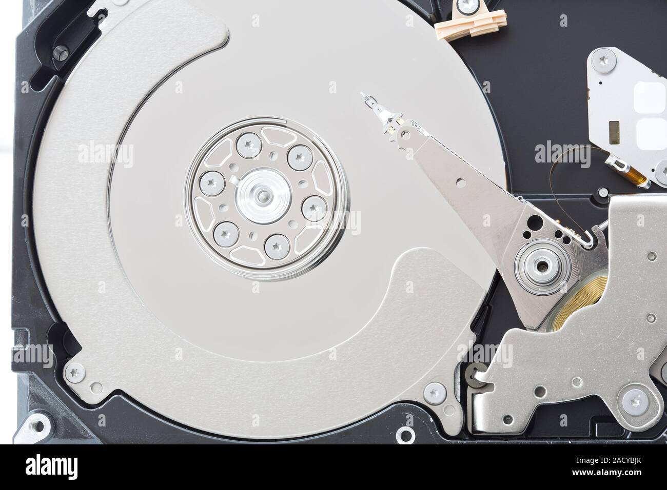 Opened computer hard disk in case Stock Photo Alamy
