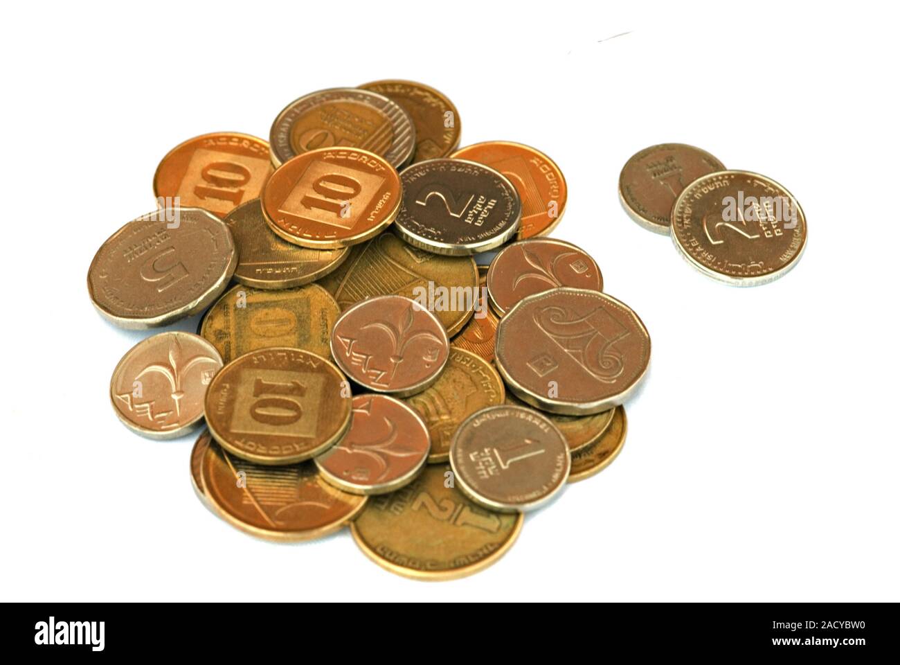 Pile of Israel coins isolated on white background Stock Photo - Alamy