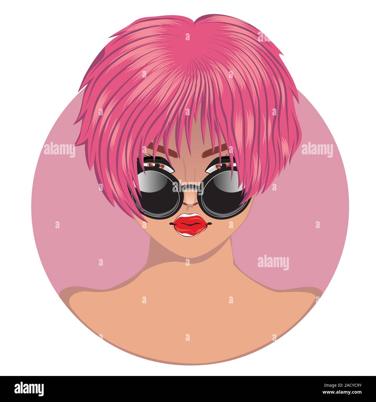 Woman With Short Hair Style In Sunglasses Pink Dye Avatar Design