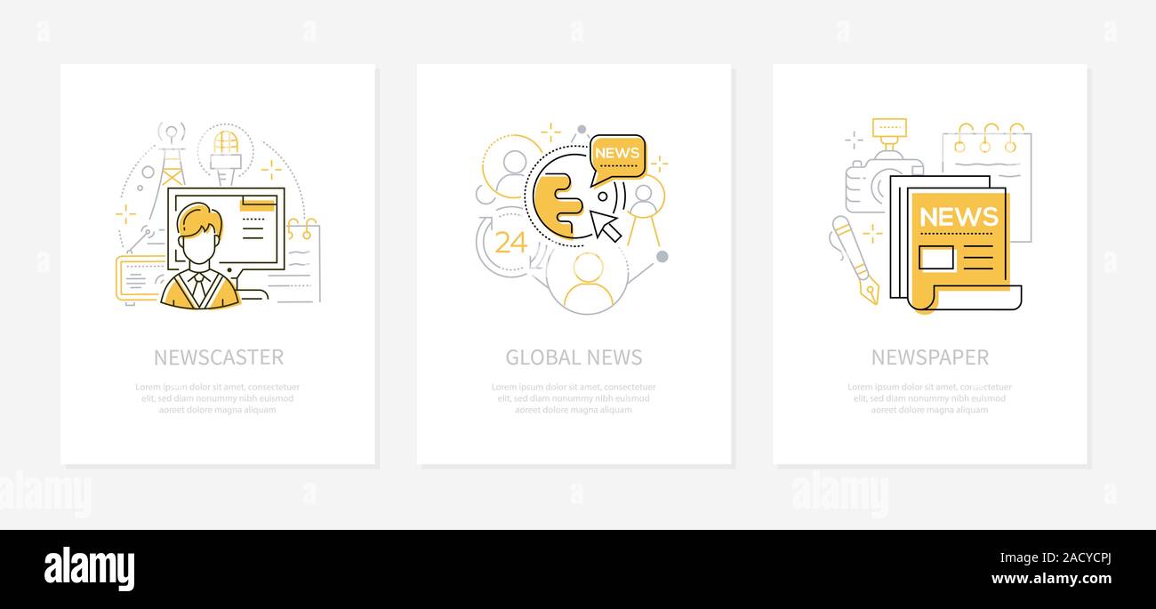 Mass media - line design style banners set Stock Vector