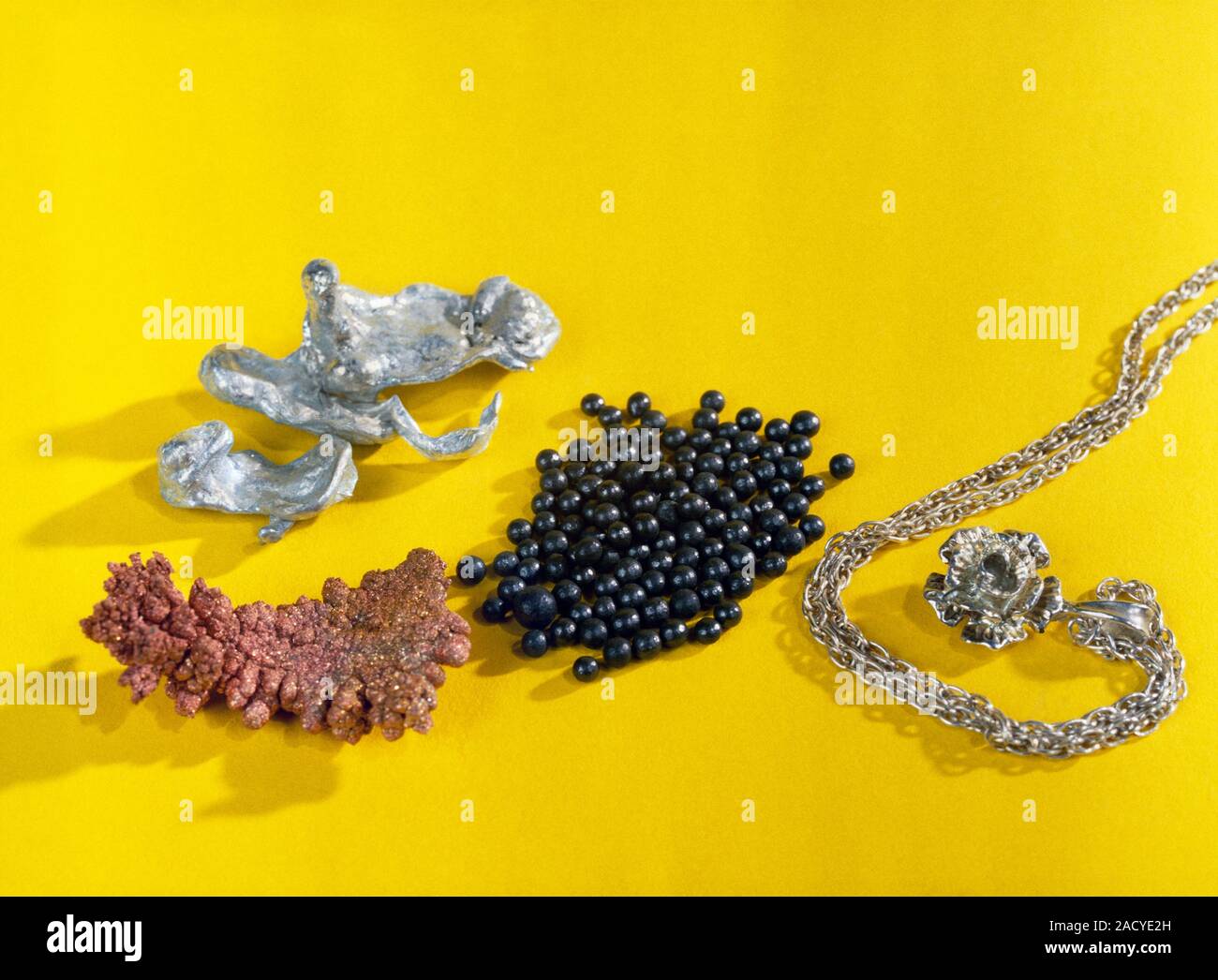 Metals. From left to right these metals are; copper, zinc, lead and