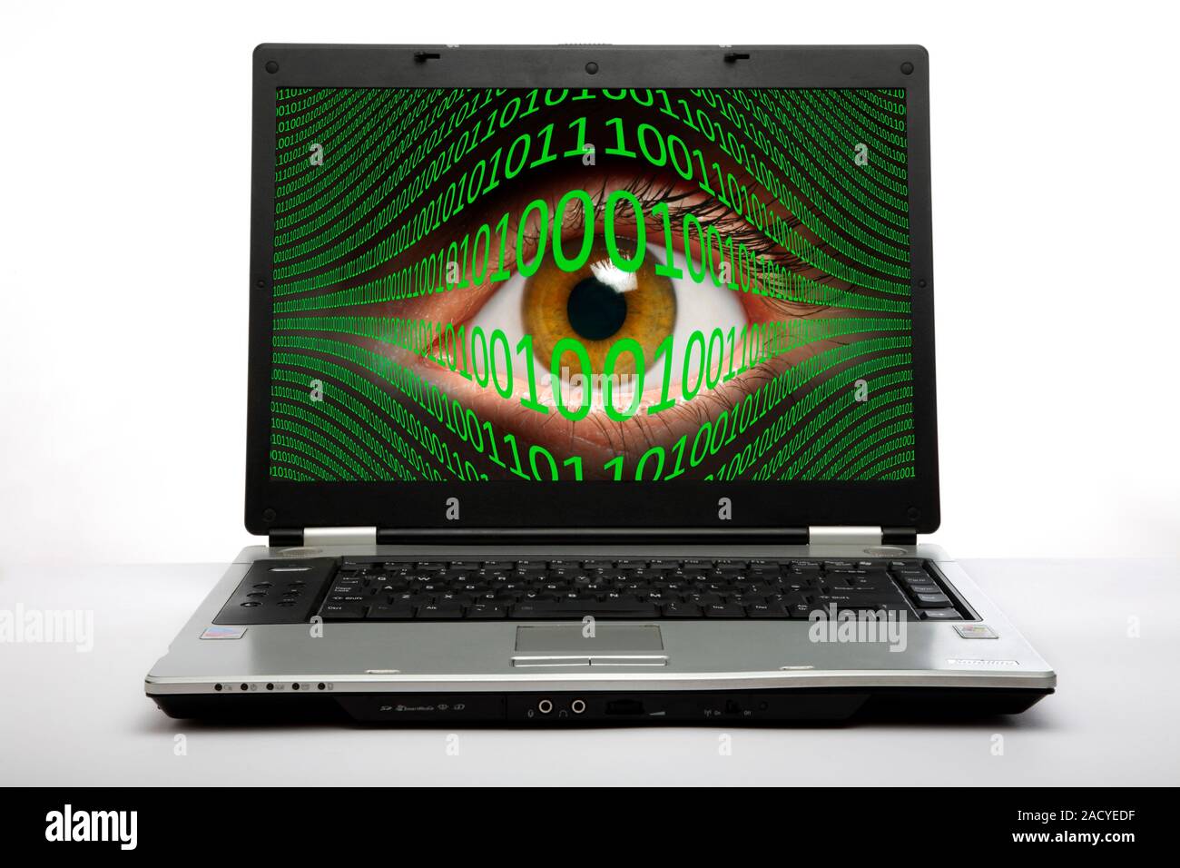 Cyberspying. Conceptual image of a human eye and binary code on a ...