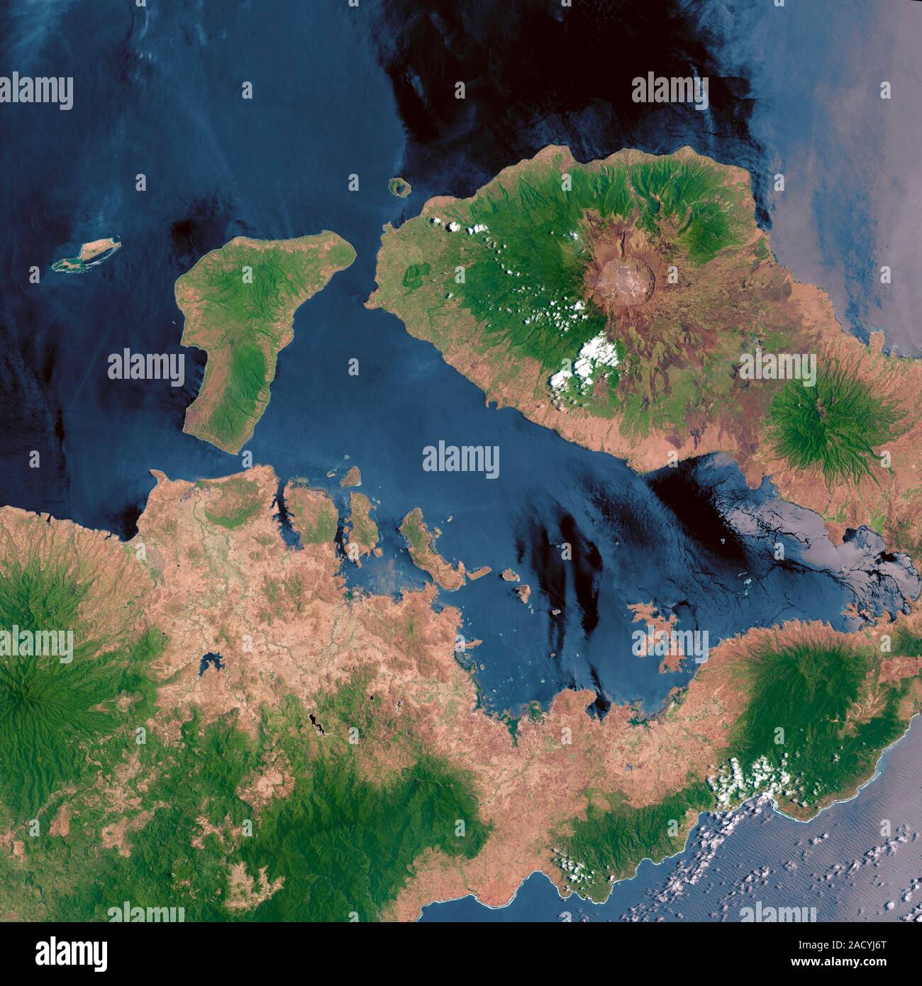 Mount Tambora. Landsat 8 satellite image of Mount Tambora volcano