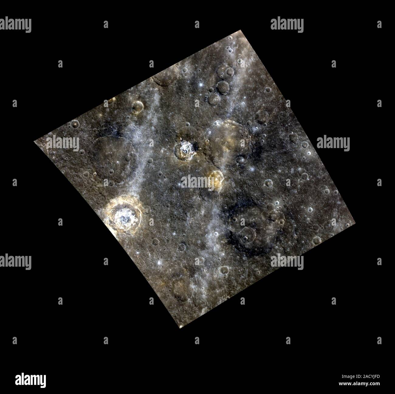 Craters on Mercury. View of a complex cratered region on the surface of
