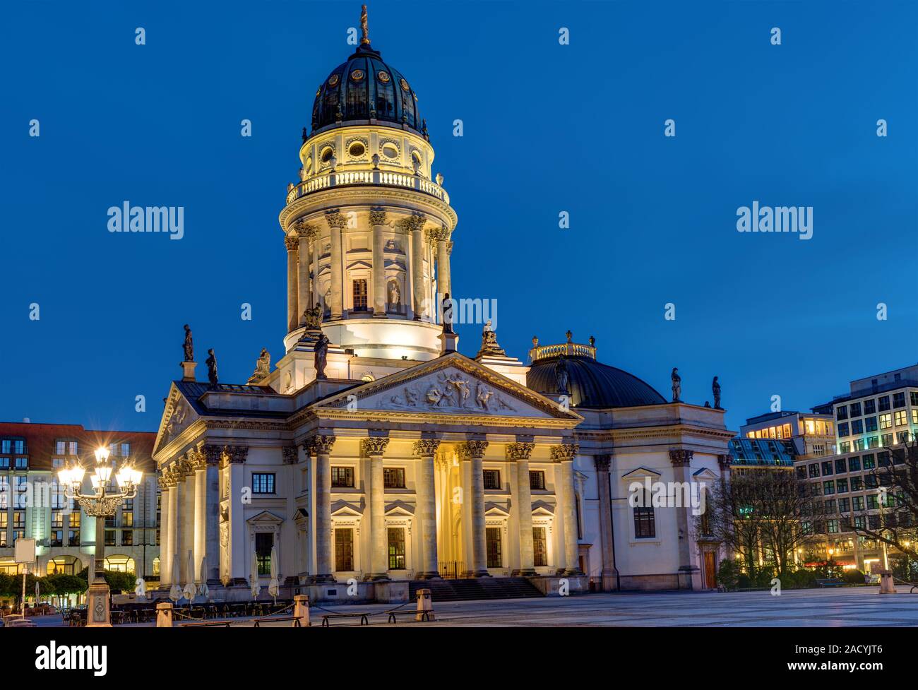 One of the two churches at the Gendarmenmarkt in Berlin at night Stock Photo