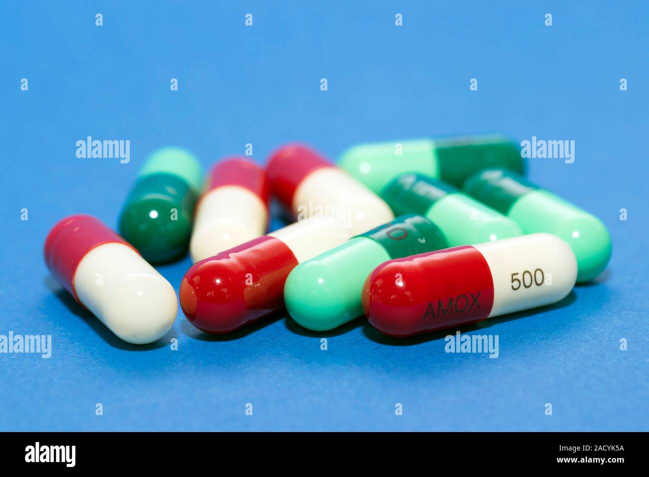 Antibiotic drug capsules. Capsules of the antibiotic drugs amoxicillin