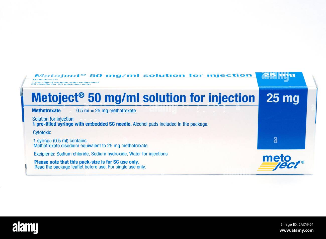 Methotrexate drug. Box containing a syringe of methotrexate for