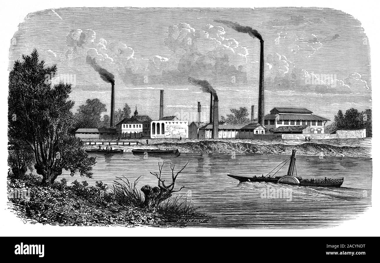 Candle factory, 19th century. Illustration of the buildings of the