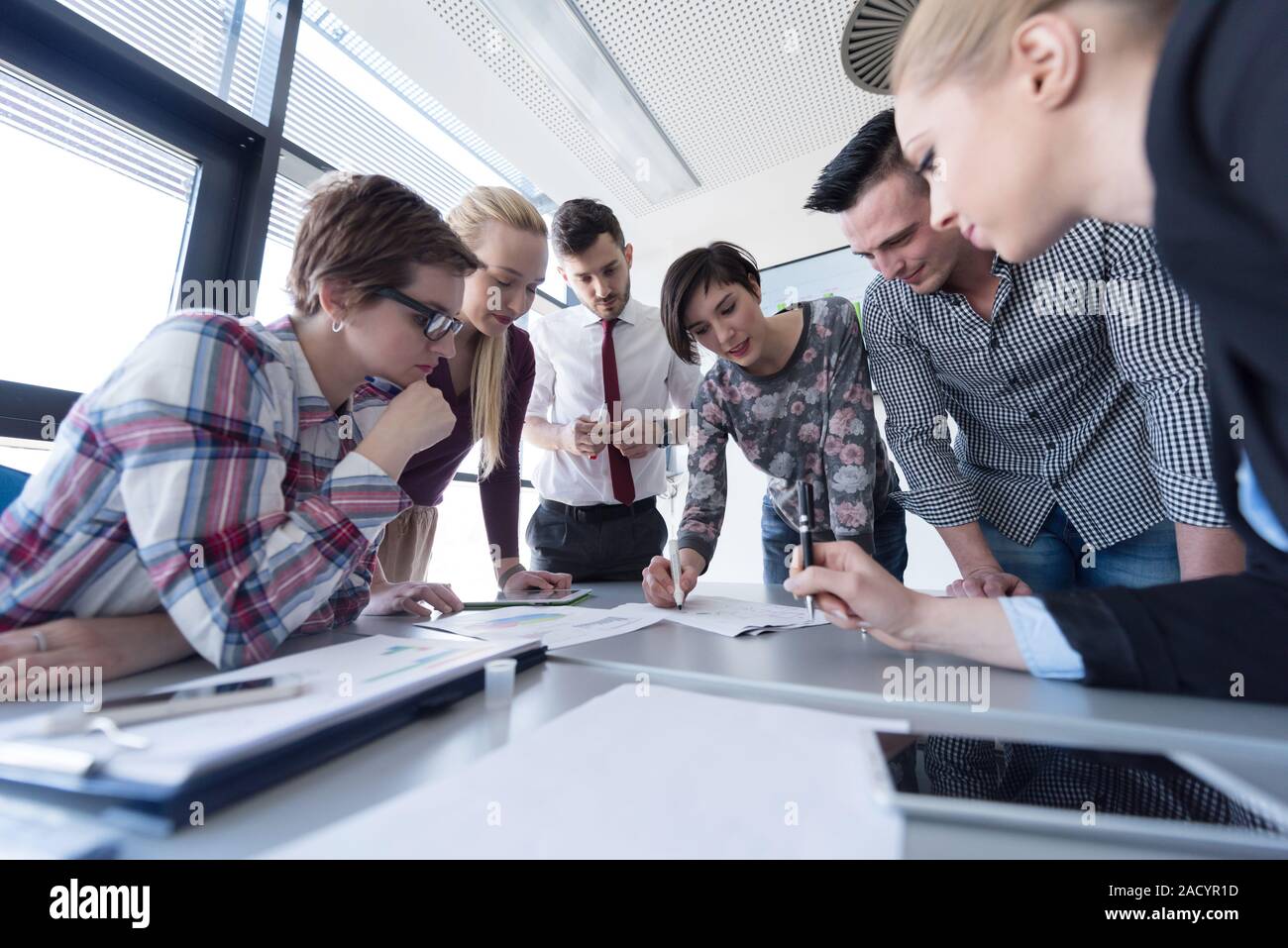 top view of Business people group brainstorming on meeting Stock Photo ...