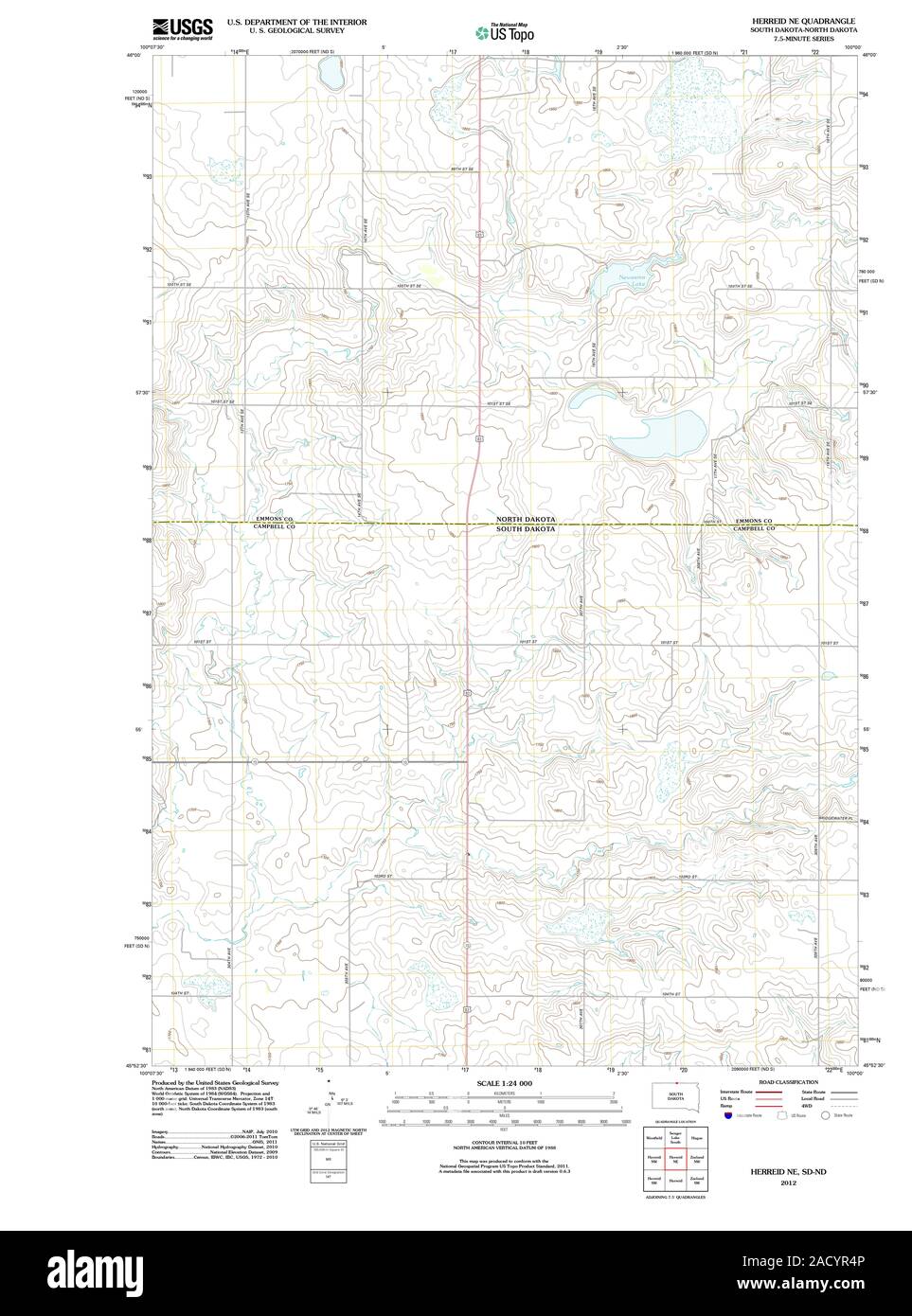 USGS TOPO Map South Dakota SD Herreid NE 20120625 TM Restoration Stock Photo Alamy