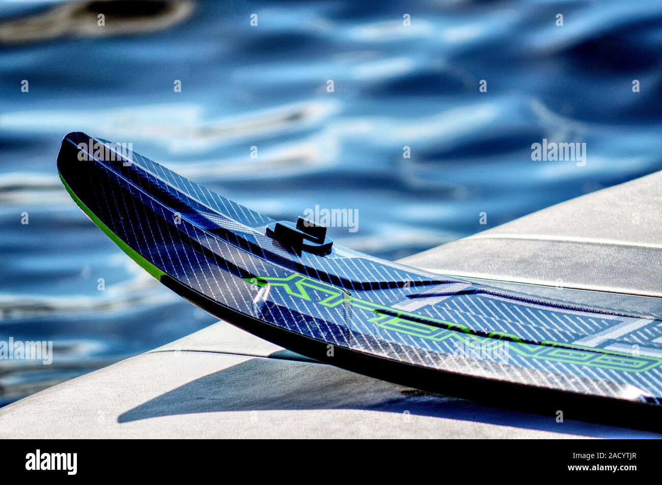 Waterski on a boat by the lake Stock Photo