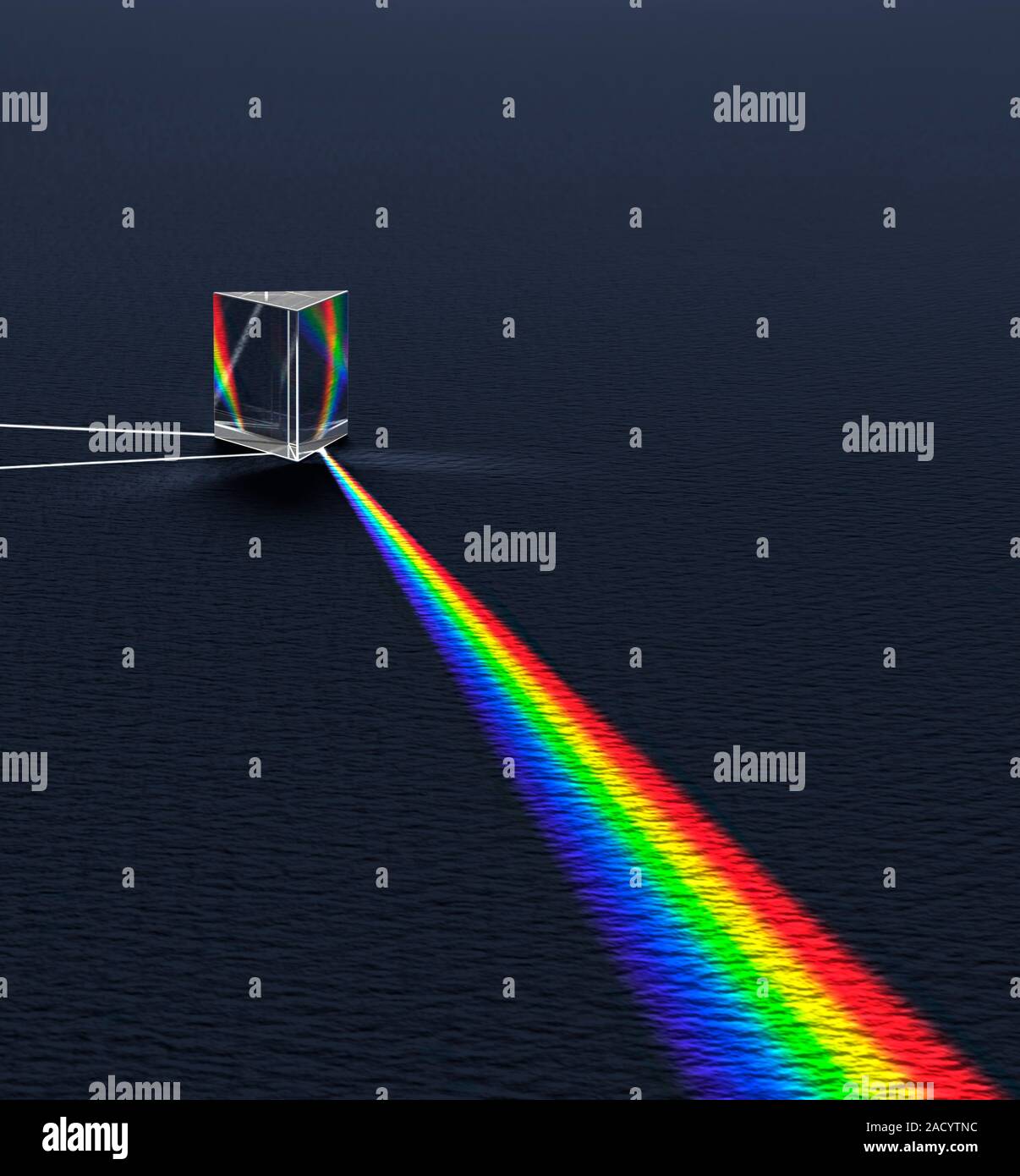 Prism demonstrating refraction and reflection effects. Beams of white