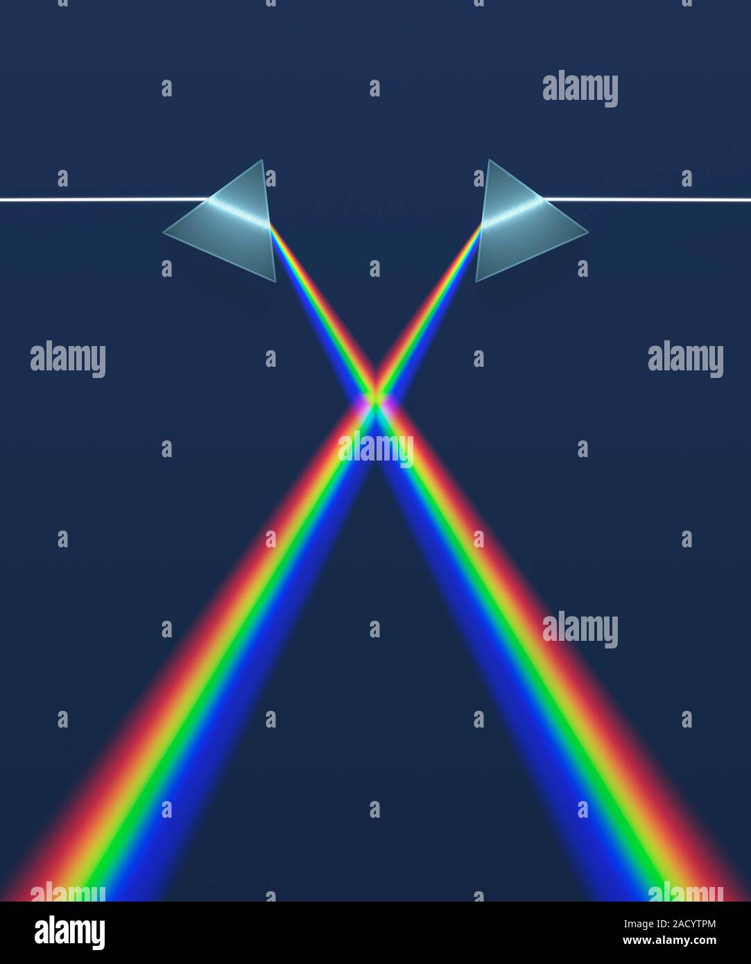 Prisms demonstrating refraction of white light into the visible ...