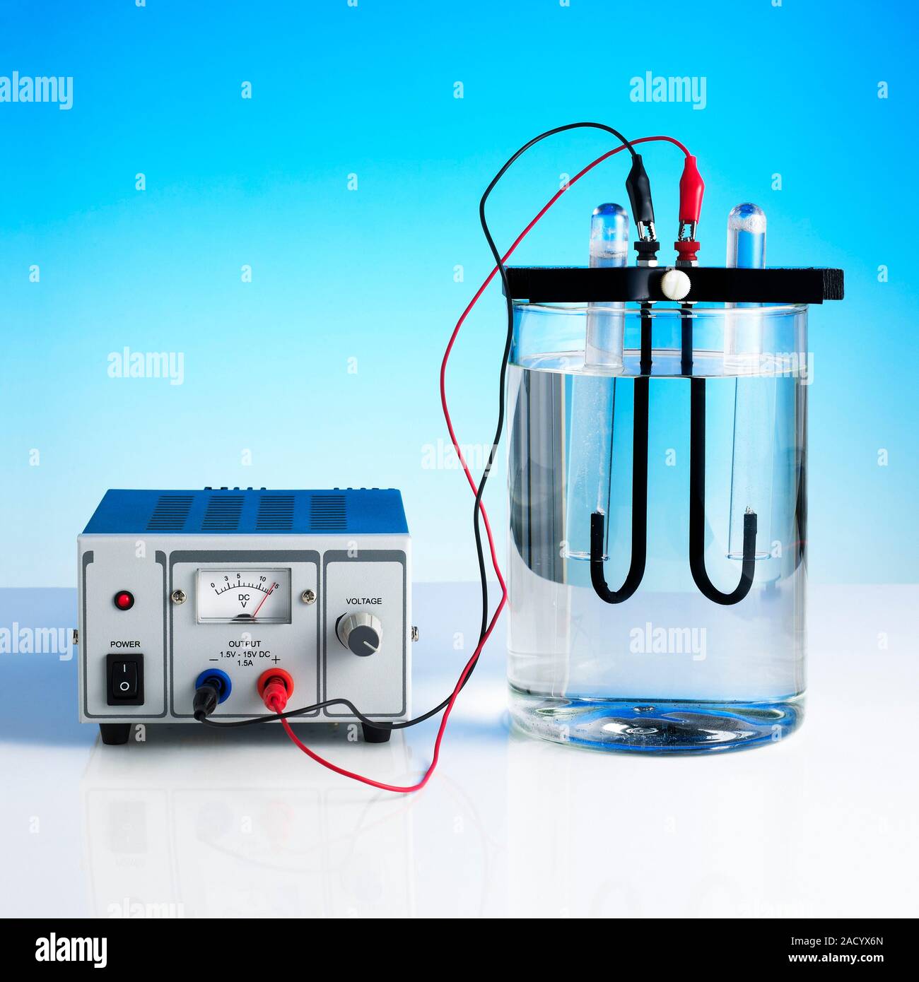 Electrolysis of water. An apparatus to demonstrate electrolysis of