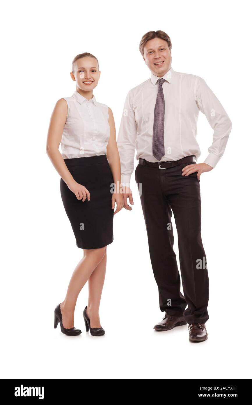 man and woman in formal clothes jackets off Stock Photo