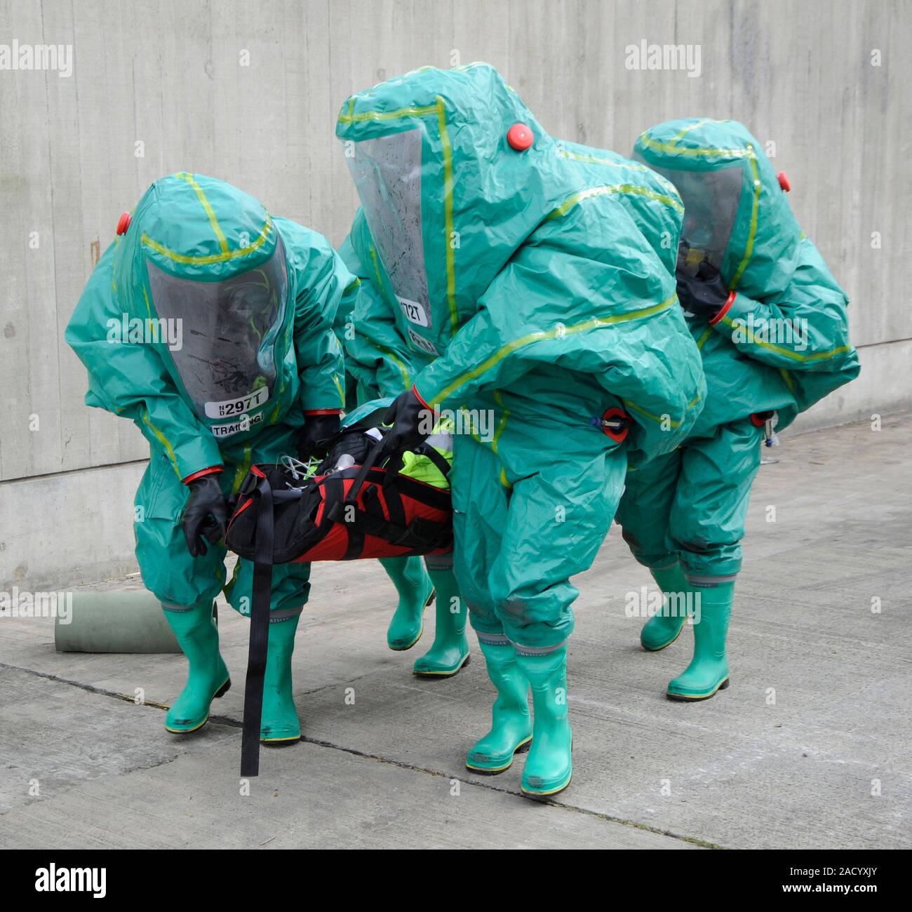 Training exercise for major emergency. Emergency workers in sealed