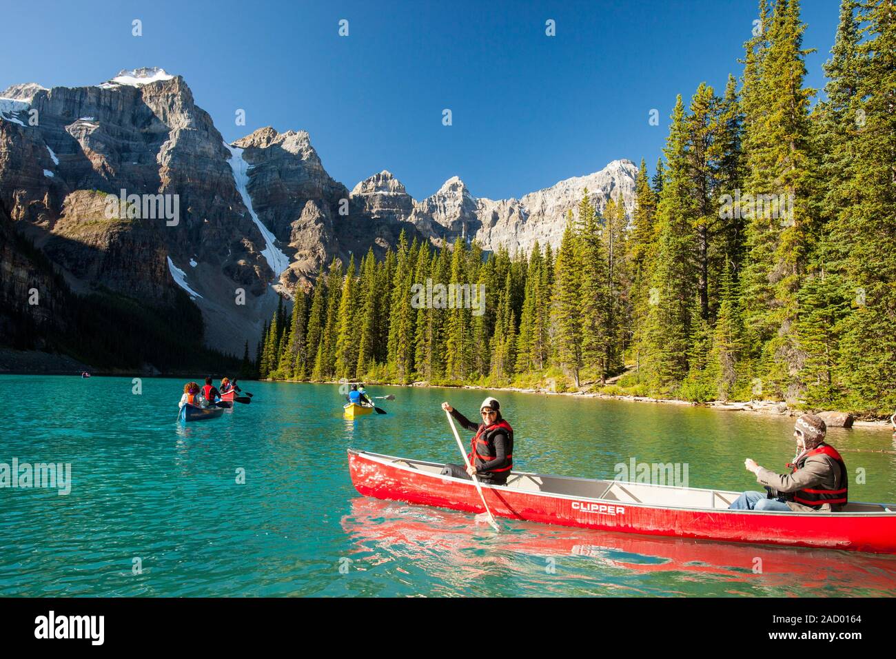 Moraine Lake in the Canadian Rockies is one of the most picturesque ...