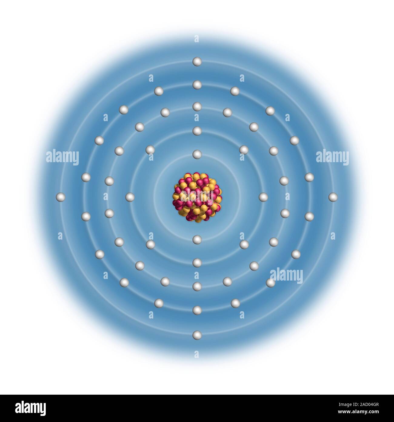 Tin (Sn). Diagram of the nuclear composition and electron configuration