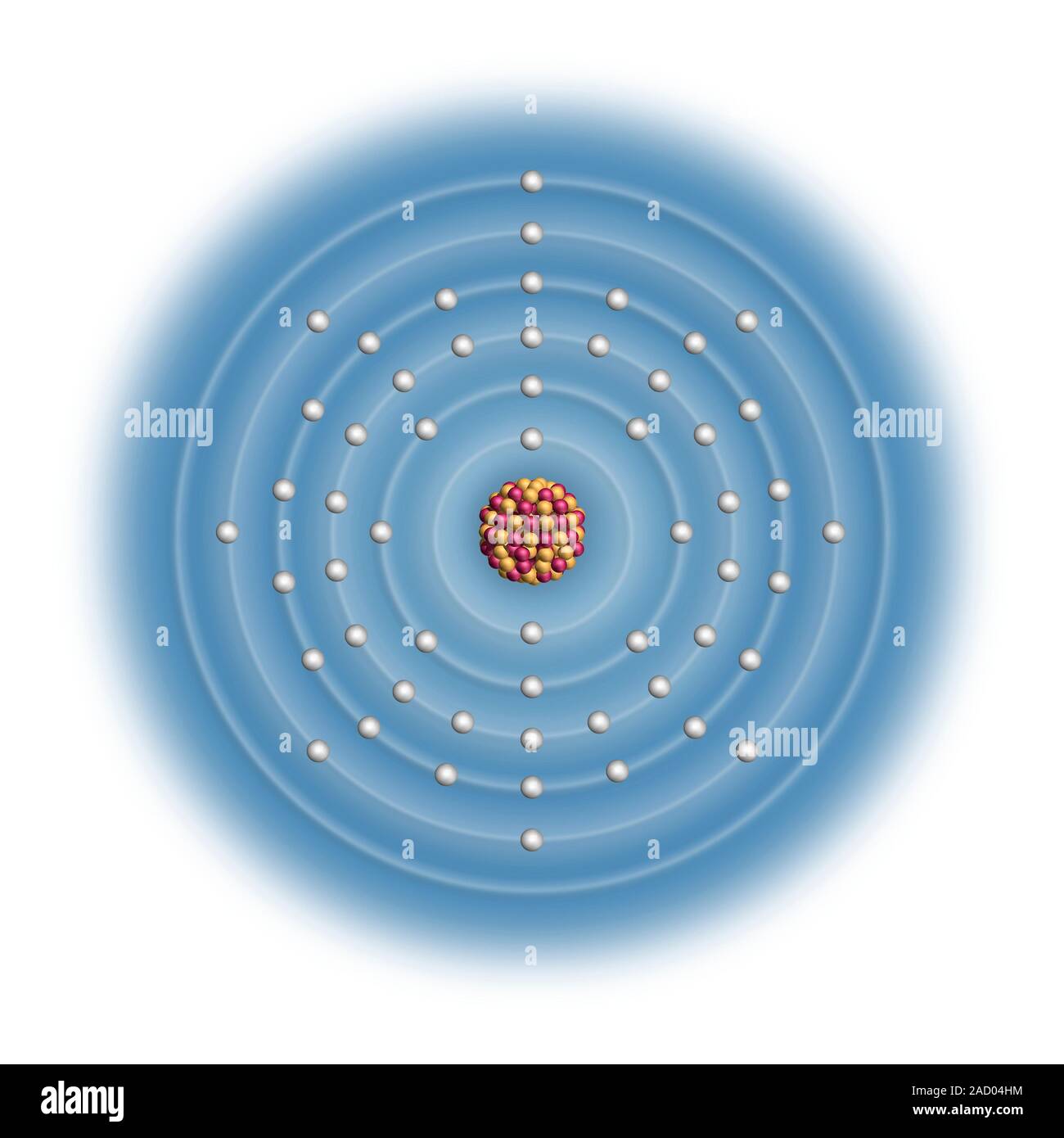 Caesium (Cs). Diagram of the nuclear composition and electron