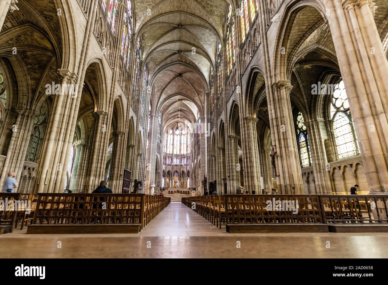The interior and nave of Basilica Cathedral of SaintDenis, Paris Stock