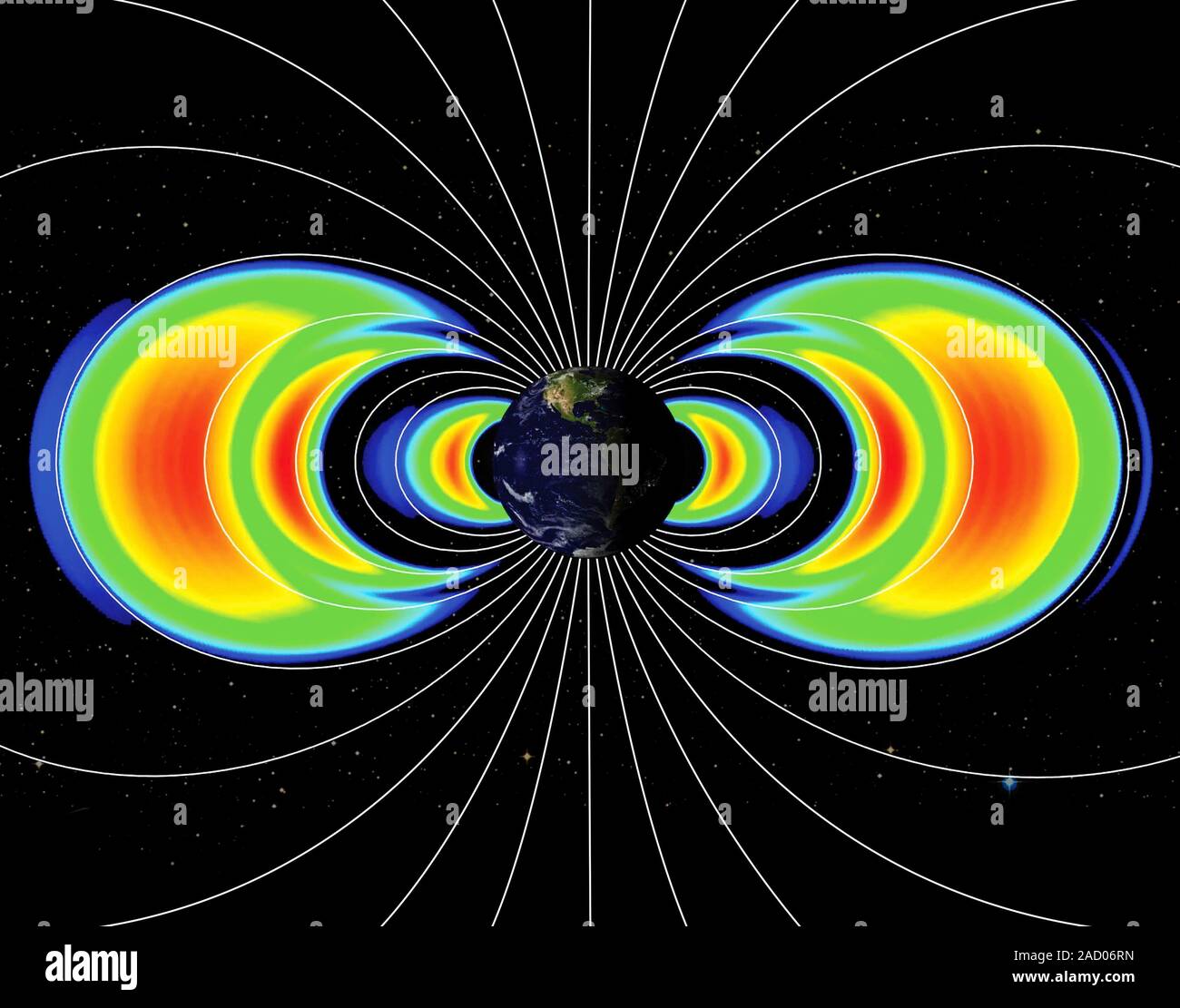 Van Allen radiation belts around Earth. Image showing the existence of