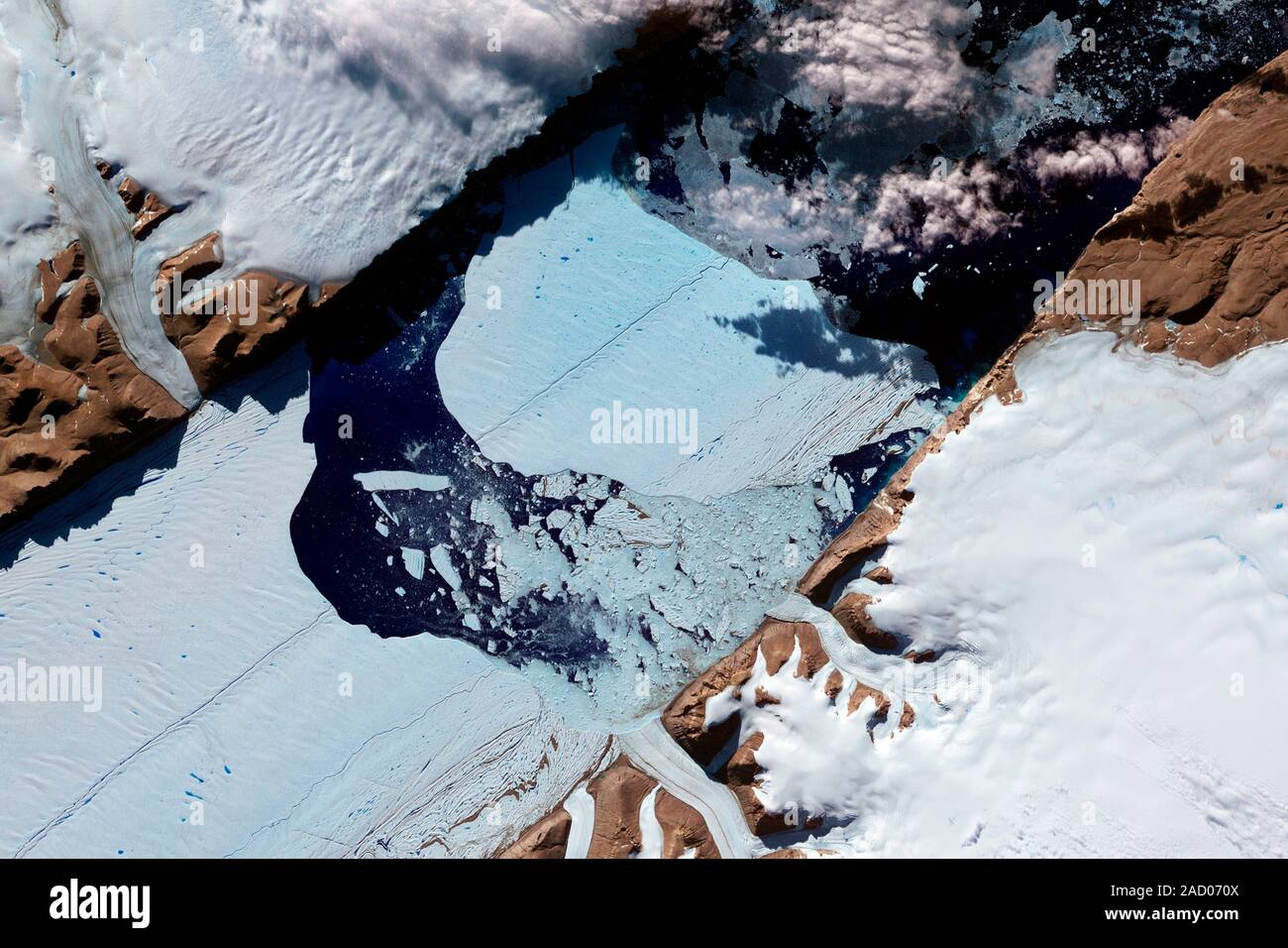Ice island from Petermann Glacier. Satellite image of the massive ice ...