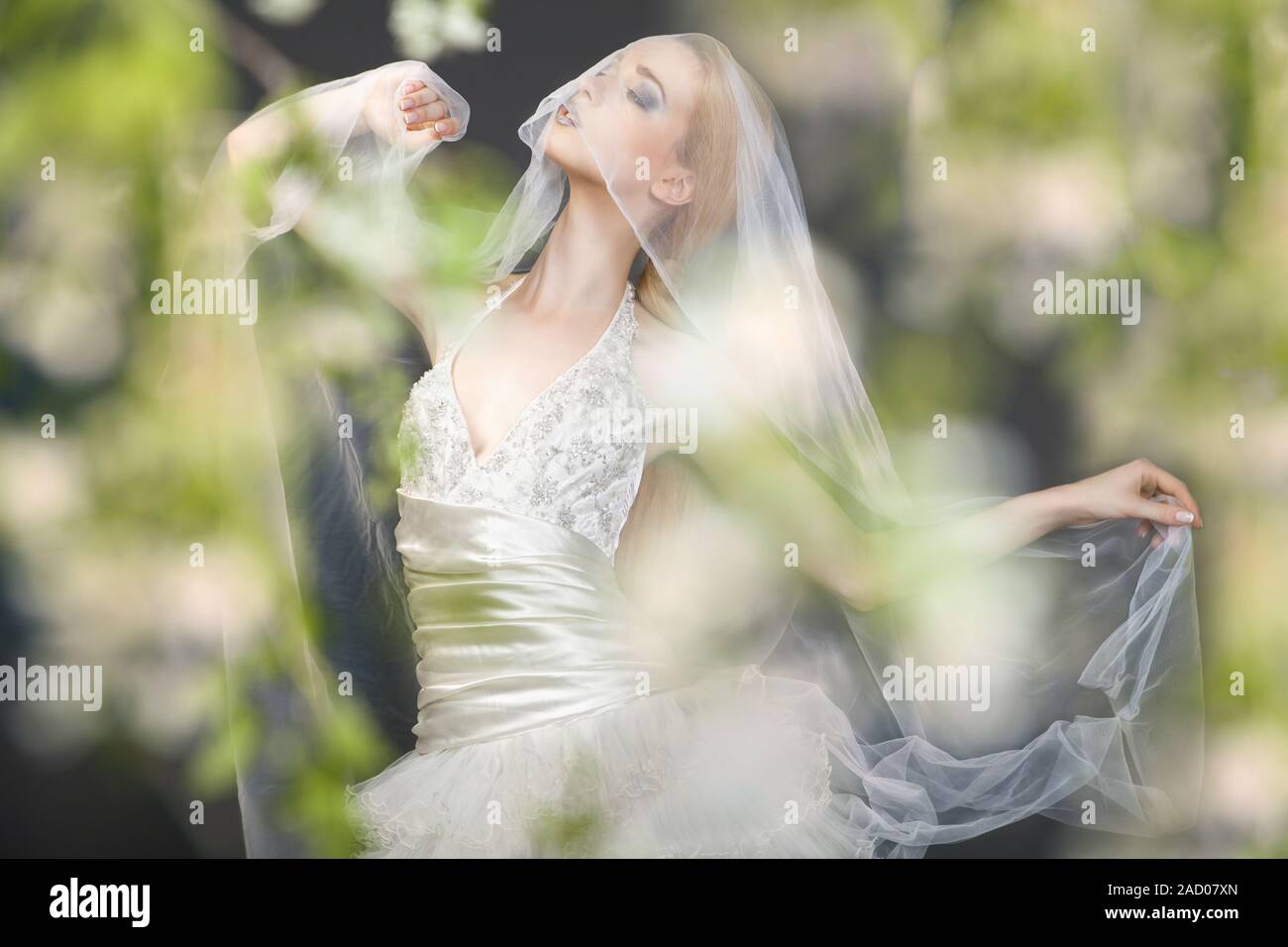 Bride alone happy outdoors hi-res stock photography and images - Alamy