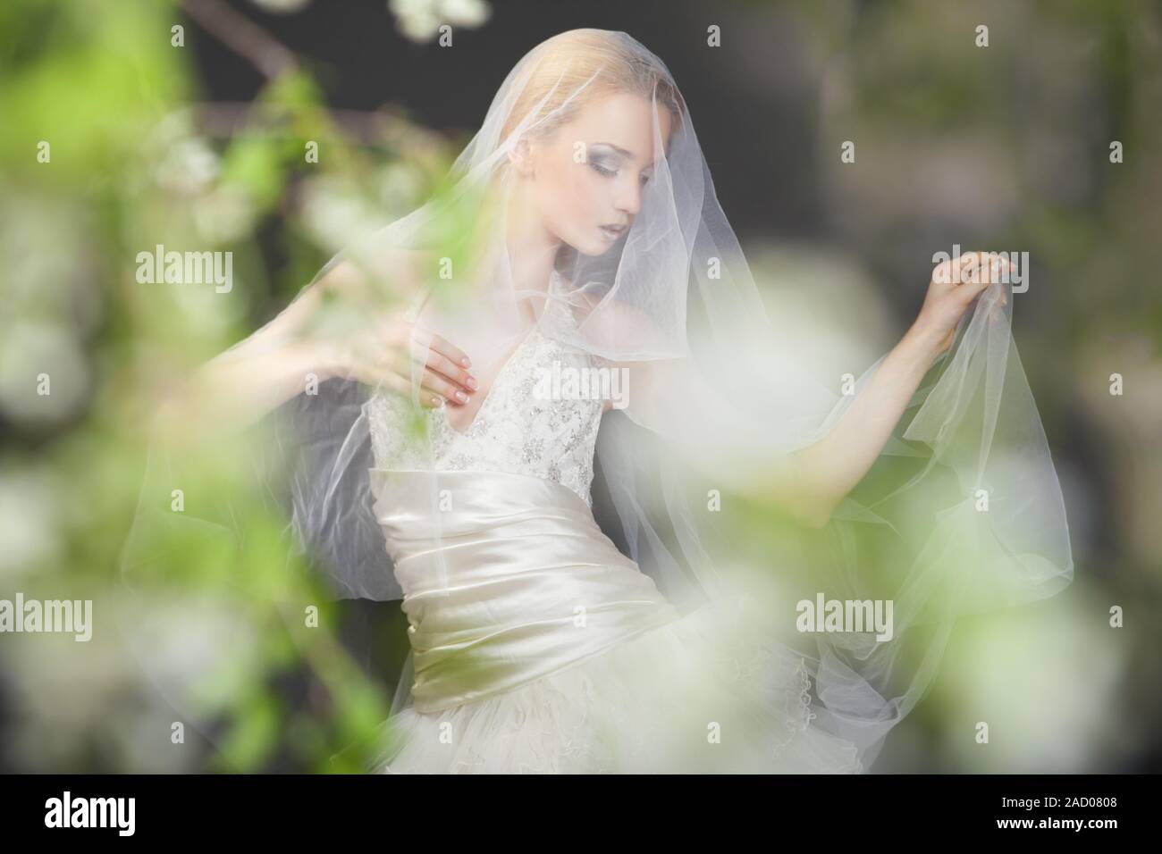 Bride alone happy outdoors hi-res stock photography and images - Alamy