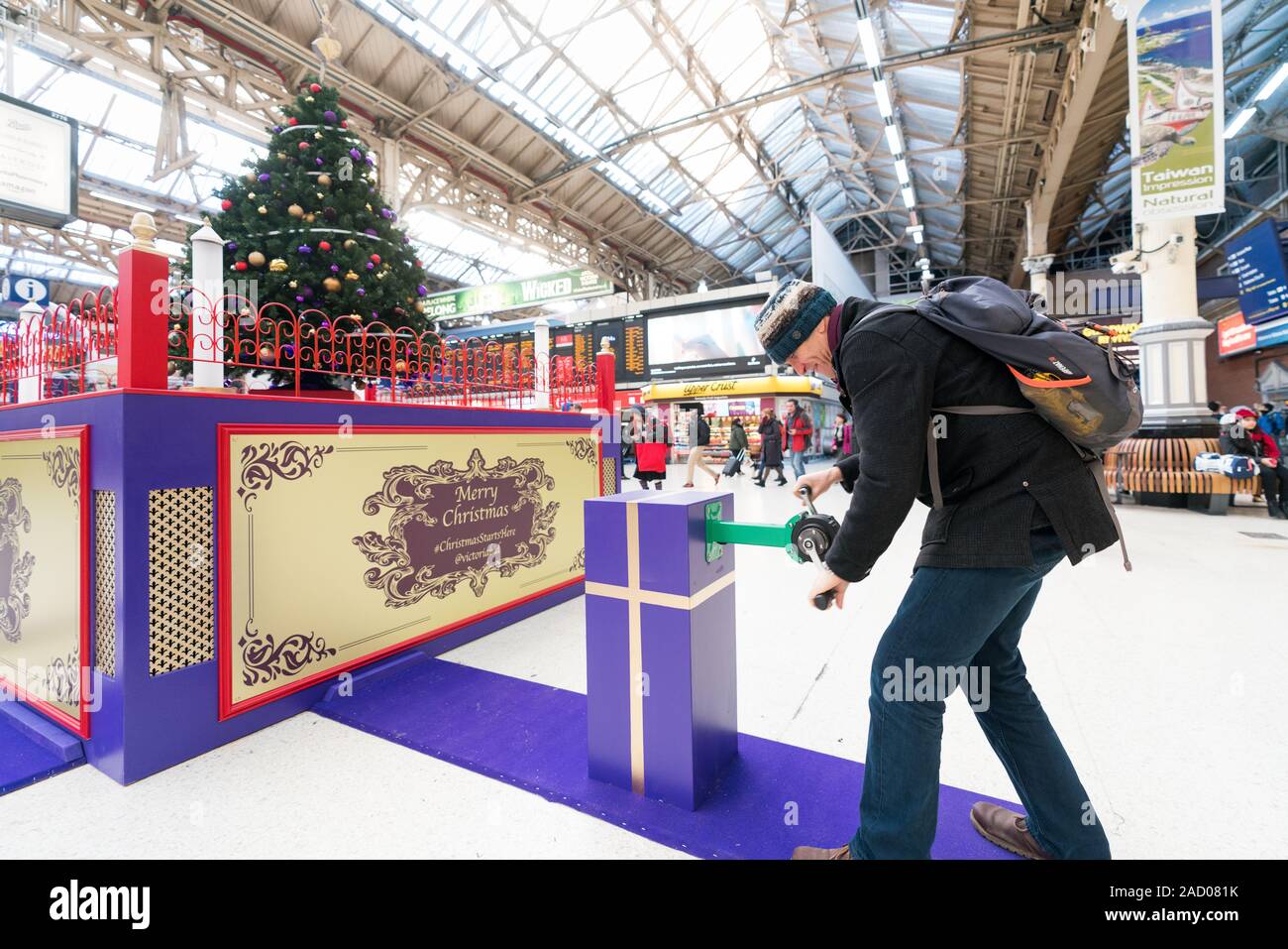Pedal powered interactive Christmas tree, lights and music at Victoria