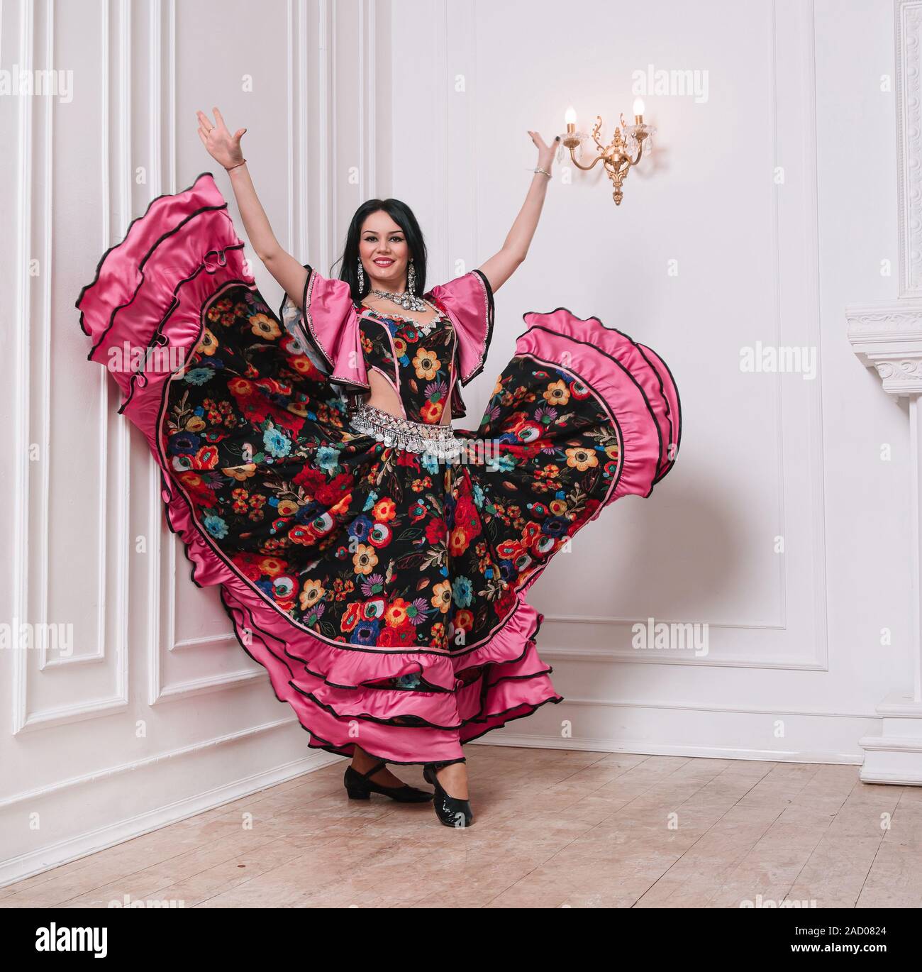 charismatic Gypsy ,performs a folk dance. photo with a copy of the space. Stock Photo