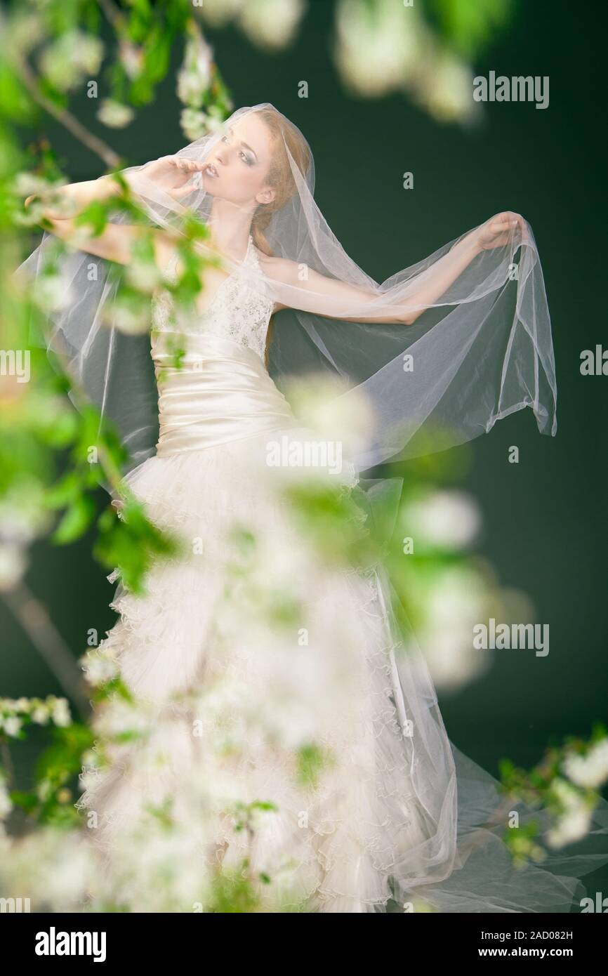 Bride alone happy outdoors hi-res stock photography and images - Alamy