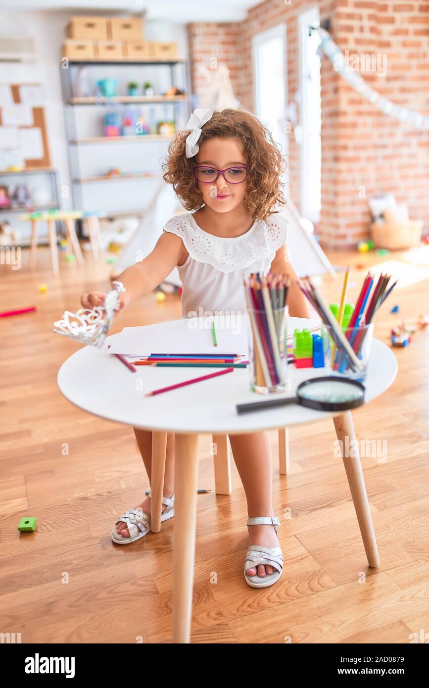 Beautiful Toddler Wearing Glasses Sitting Drawing Using